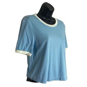 AG Adriano Goldschmied T-Shirt Womens S Blue Ringer Crop Top Short Sleeve NEW